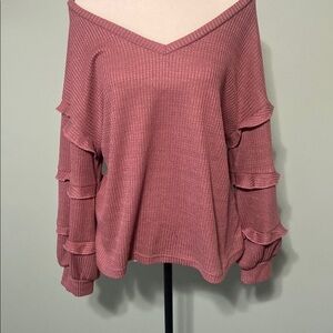 Women's Pink Ruffle Sleeve Sweater